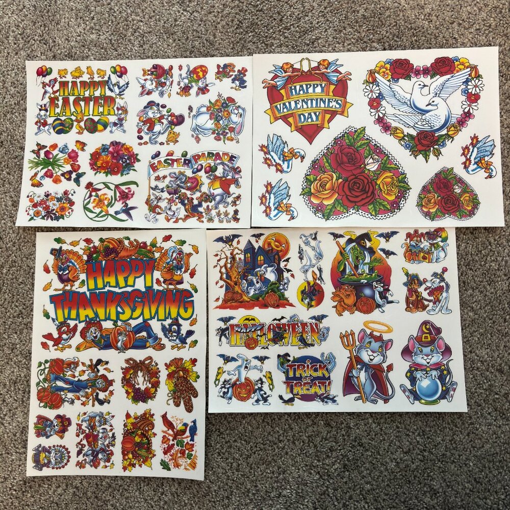 Vtg Super Signs Holiday Window Clings Decoration Collectible Lot Of 4 Sheets